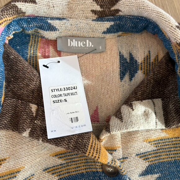NWT Blue B Collection Pink Tan Blue Green Up Aztec Shacket Small oversized - Picture 10 of 10